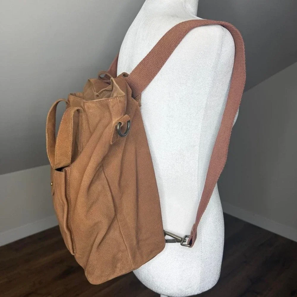 Free People Chestnut Brown Suede Convertible Tote Backpack – Boho Leather Bag